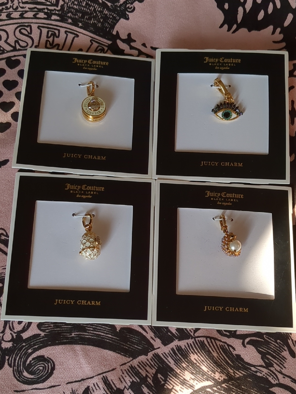 Juicy Couture Gold-Tone Charm Set with Green Crystal Eye and Pearl Accents